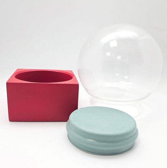 100mm Bastelset Polyresin Sockel rot eckig mit DIY - Schneekugel - Schneekugelhaus