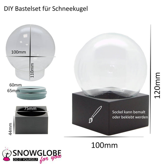 100mm Bastelset Polyresin Sockel schwarz eckig mit DIY - Schneekugel - Schneekugelhaus