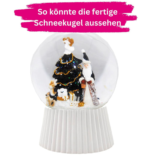 120mm DIY - Schneekugelset weiß geriffelt - Set aus Bastelglas und Sockel weiß - 1x Schnee - Schneekugelhaus