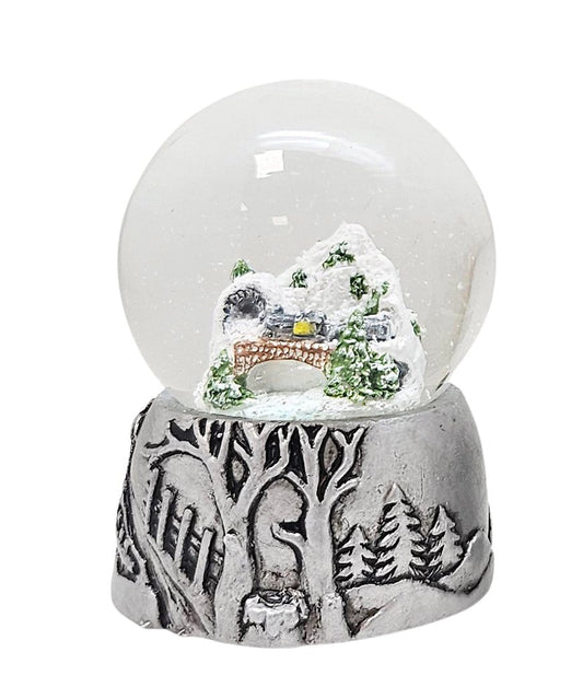 3 süße Mini - Schneekugeln Winter & Weihnacht mit Sockel antik silber B: 45mm - Schneekugelhaus