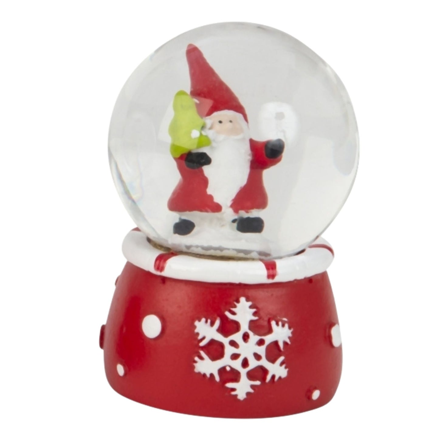 3 süße Mini - Schneekugeln Winter & Weihnacht mit Sockel rot weiß Schneeflocke B: 45mm - Schneekugelhaus