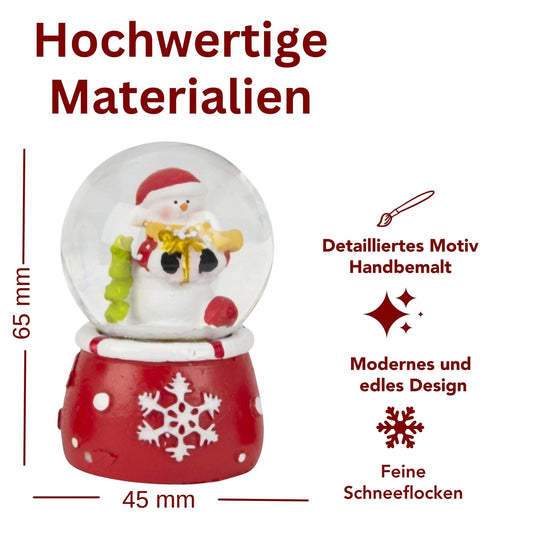 3 süße Mini - Schneekugeln Winter & Weihnacht mit Sockel rot weiß Schneeflocke B: 45mm - Schneekugelhaus