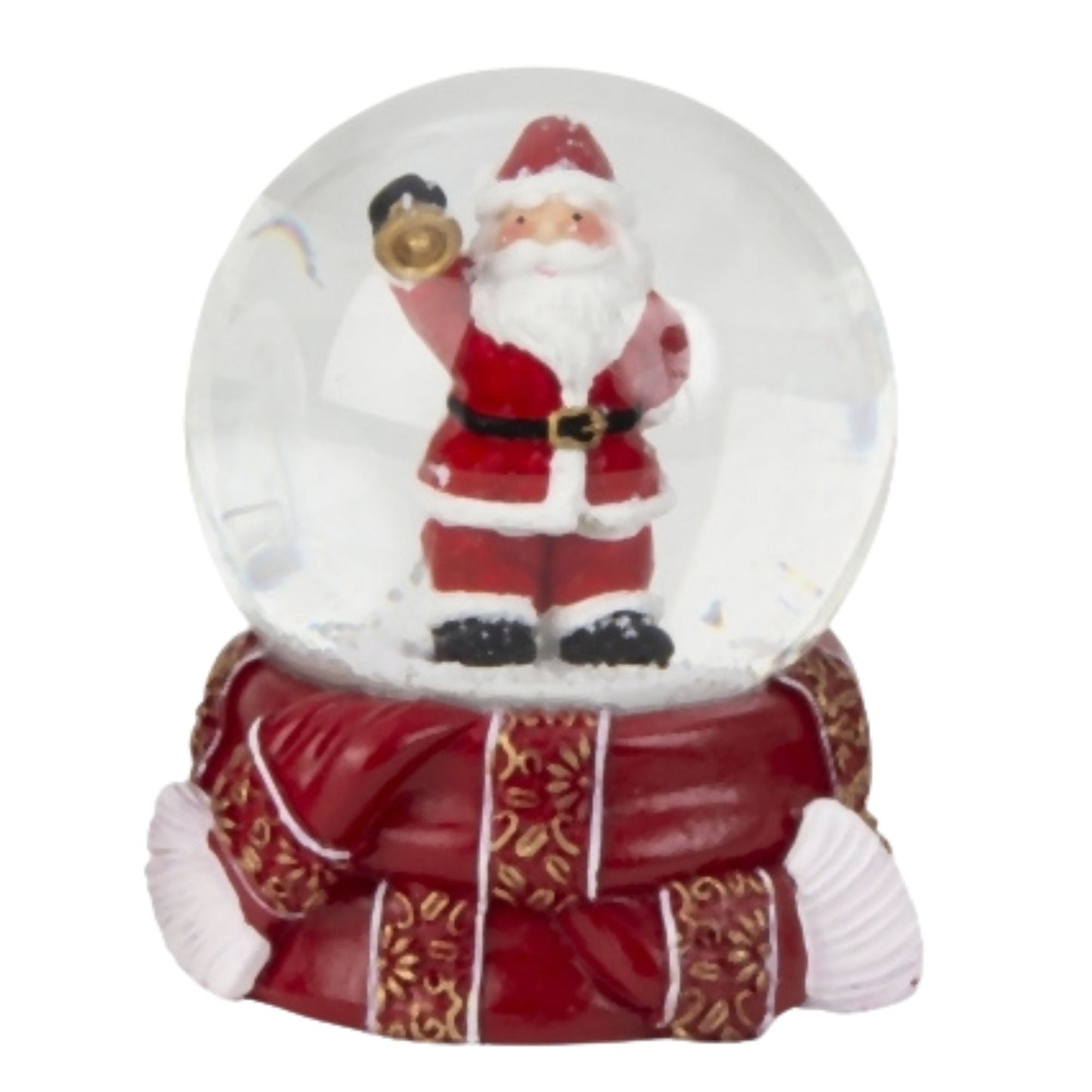 4 Schneekugeln Schneemann Weihnachtsmann mit Sockel rot gold Winterschal B: 65mm - Schneekugelhaus