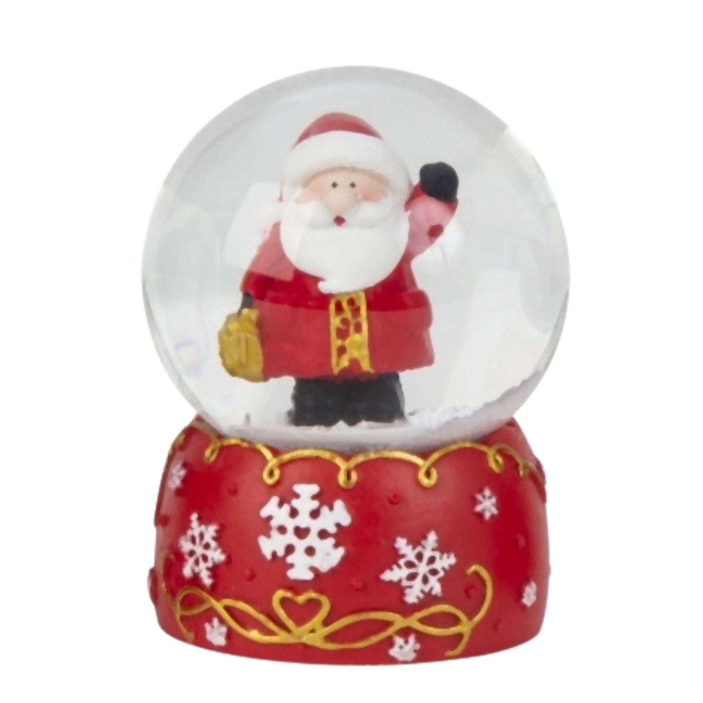 4 Schneekugeln Schneemann Weihnachtsmann mit Sockel rot weiß Schneeflocke B: 65mm - Schneekugelhaus