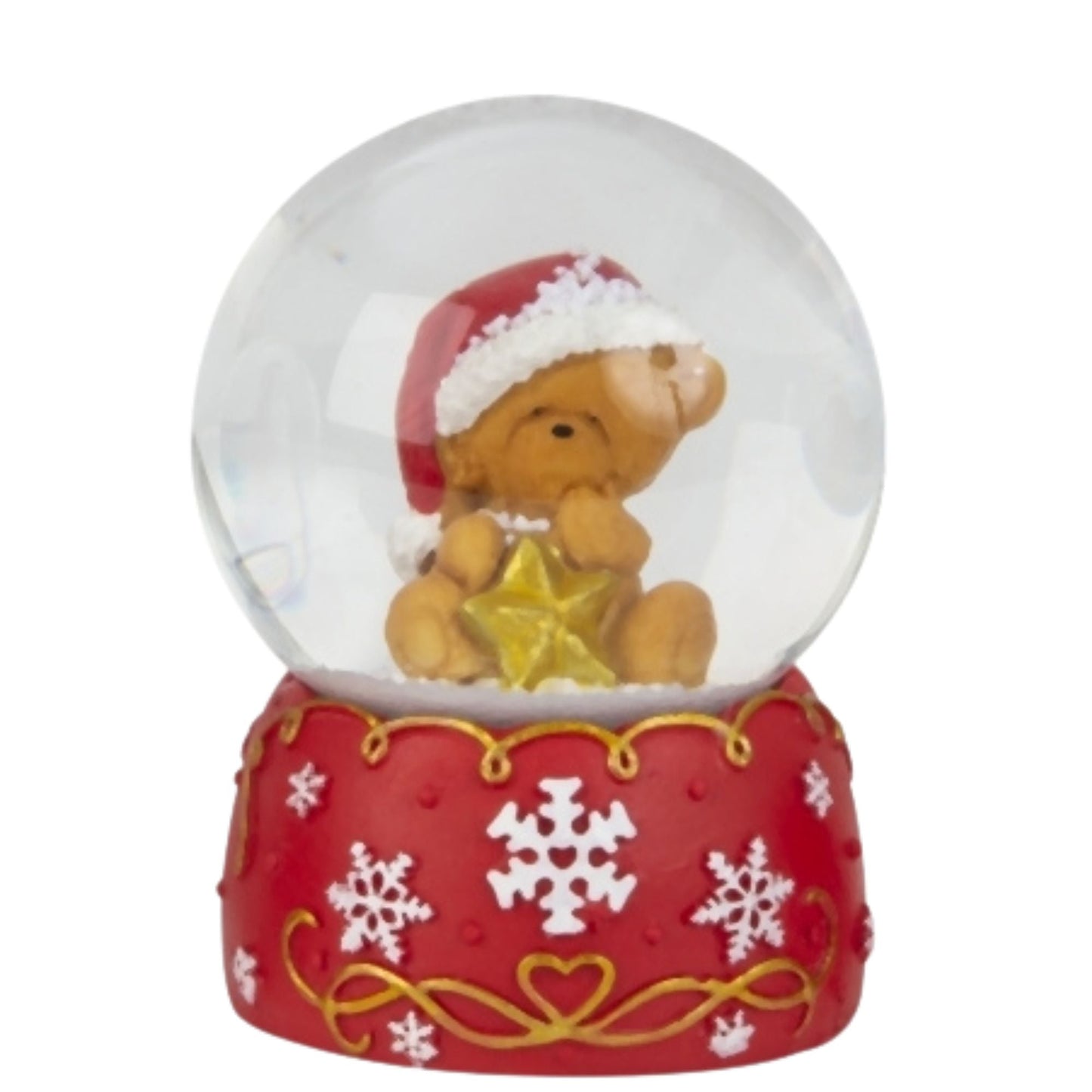 4 Schneekugeln Schneemann Weihnachtsmann mit Sockel rot weiß Schneeflocke B: 65mm - Schneekugelhaus