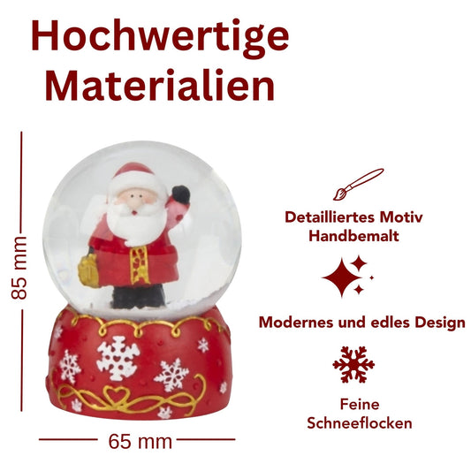 4 Schneekugeln Schneemann Weihnachtsmann mit Sockel rot weiß Schneeflocke B: 65mm - Schneekugelhaus
