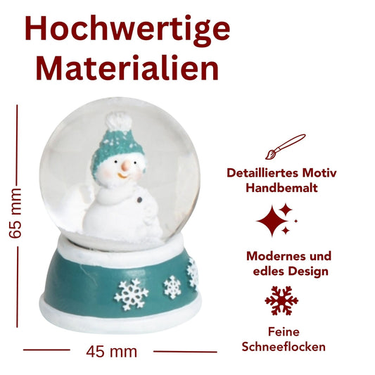 4 süße Mini - Schneekugeln Schneemann mit Sockel türkis weiß Schneeflocke B: 45mm - Schneekugelhaus