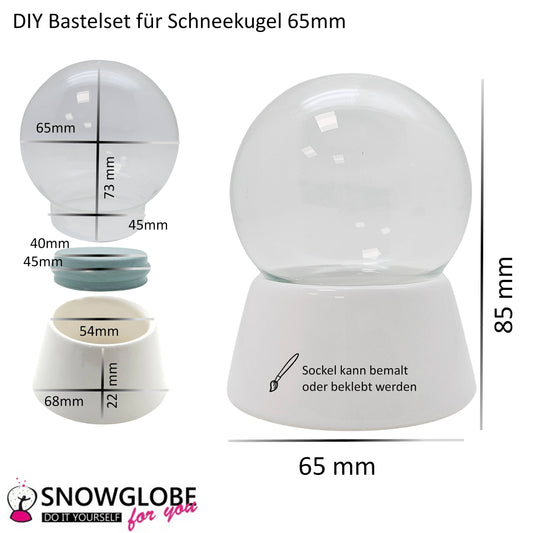 65mm-Do-it-Yourself Schneekugel mit Glas und Porzellan-Sockel Bastelset