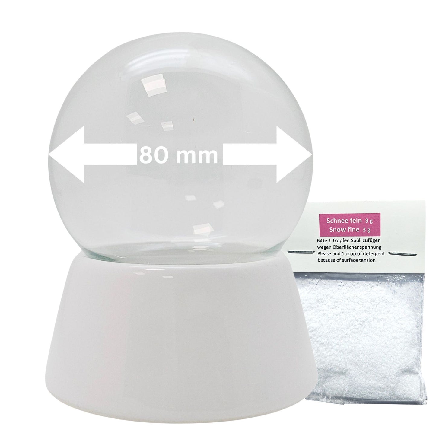 80mm-Do-it-Yourself Schneekugel mit Glas und Porzellan-Sockel