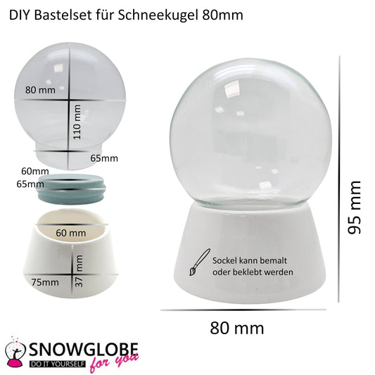 80mm-Do-it-Yourself Schneekugel mit Glas und Porzellan-Sockel
