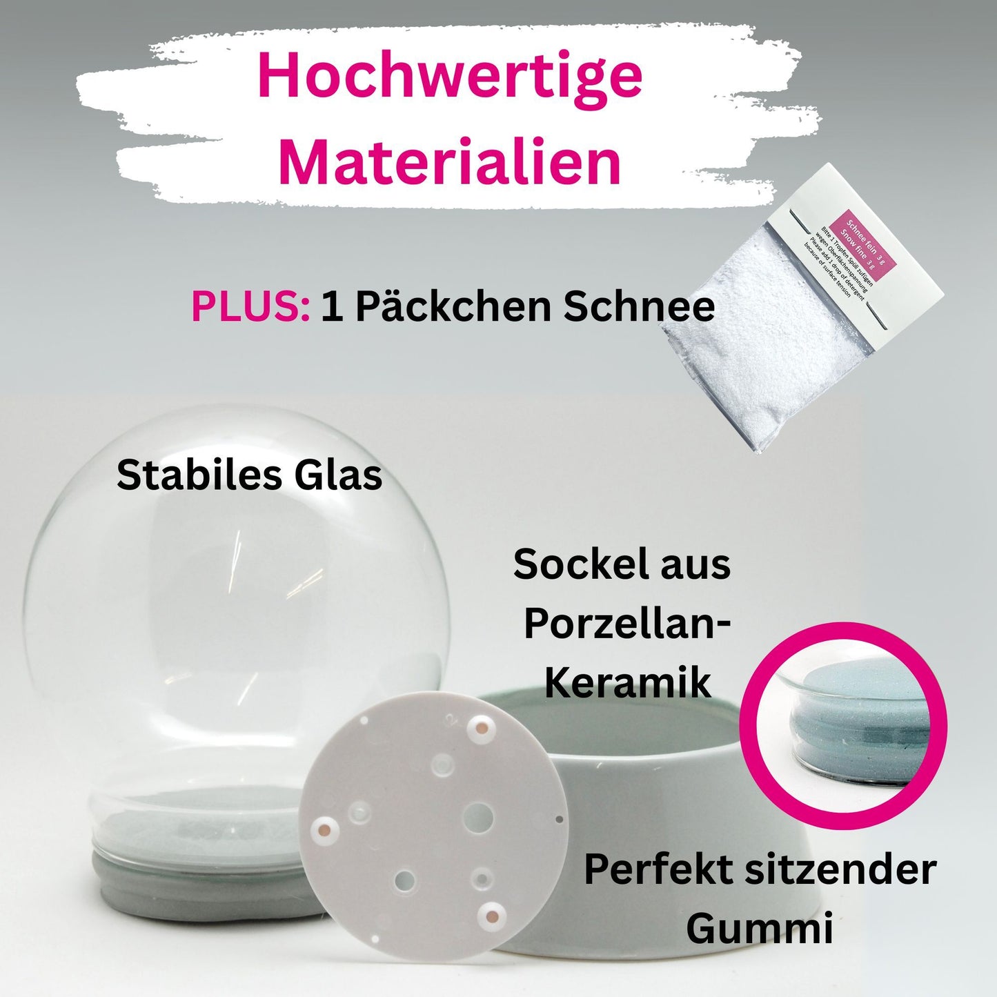 150mm DIY Schneekugelset weiß mit Sockel Porzellan für Spieluhr