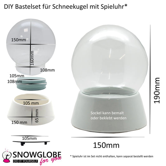 150mm DIY Schneekugelset weiß mit Sockel Porzellan für Spieluhr