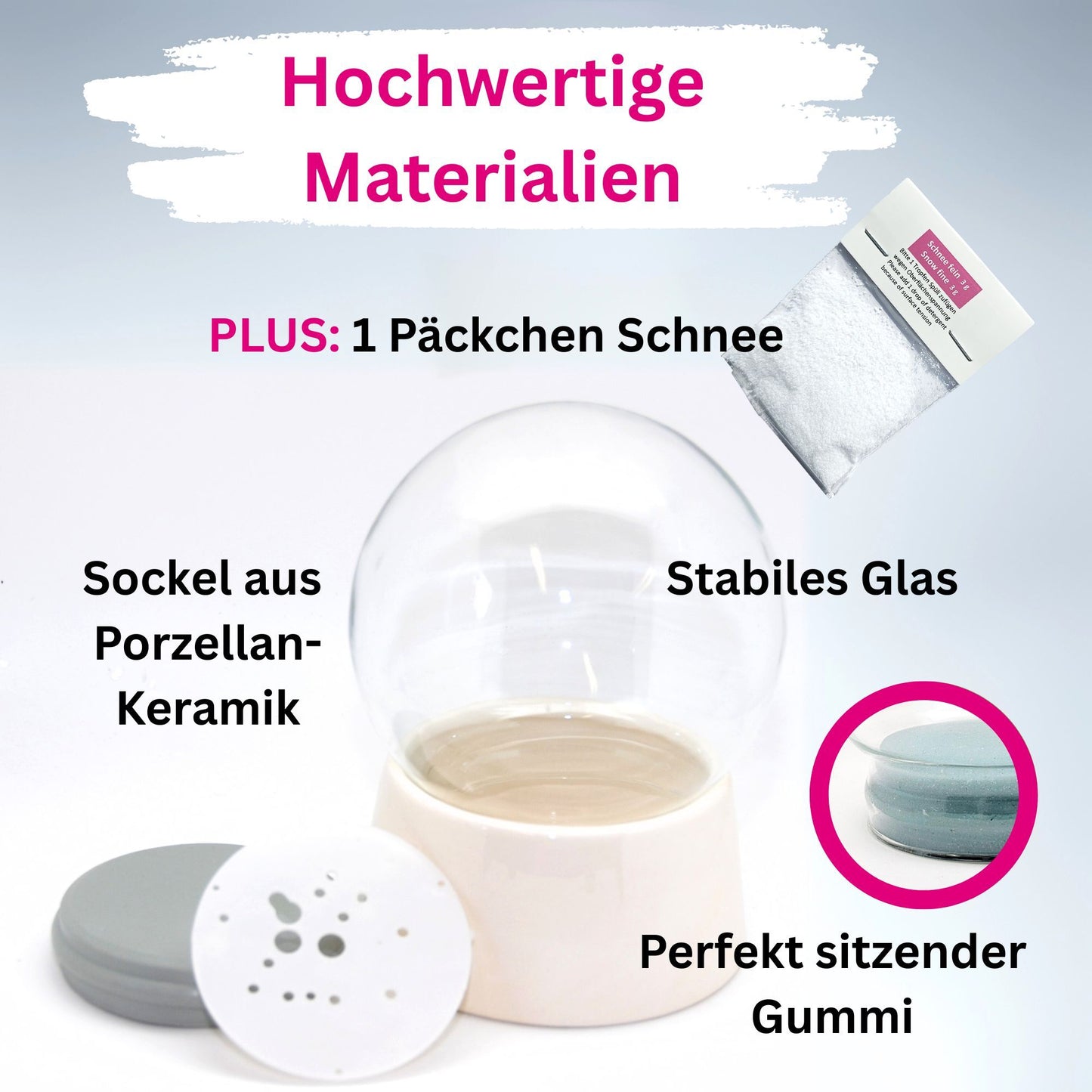 120mm DIY-Schneekugelset weiß - Set aus Bastelglas und Sockel weiß