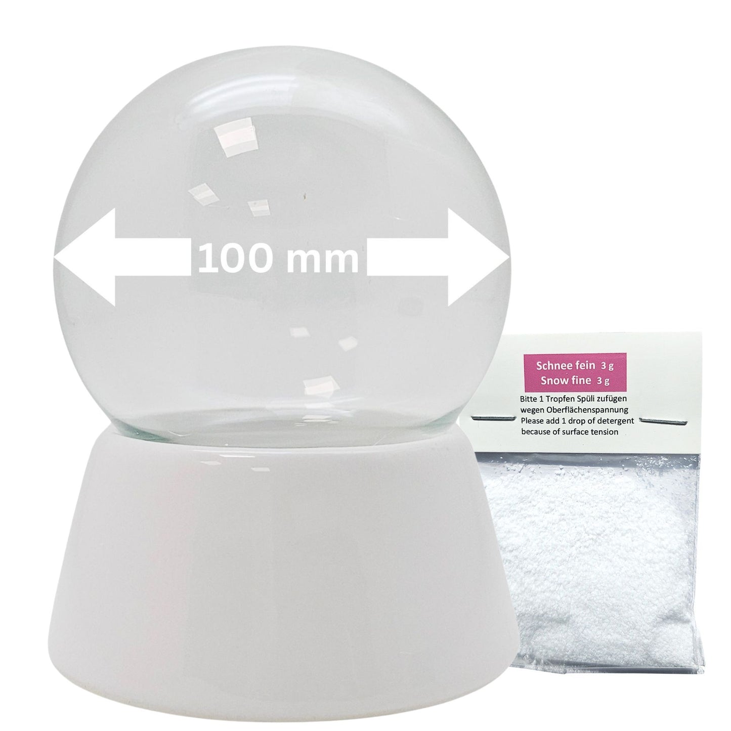 100mm DIY Schneekugel Bastelset weiß - Set aus Bastelglas und Sockel weiß