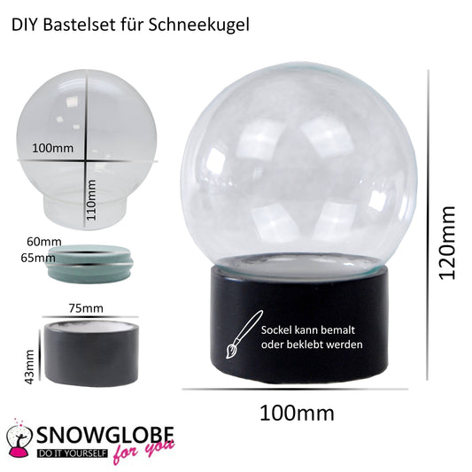 100mm Bastelset Polyresin Sockel schwarz rund mit DIY-Schneekugel