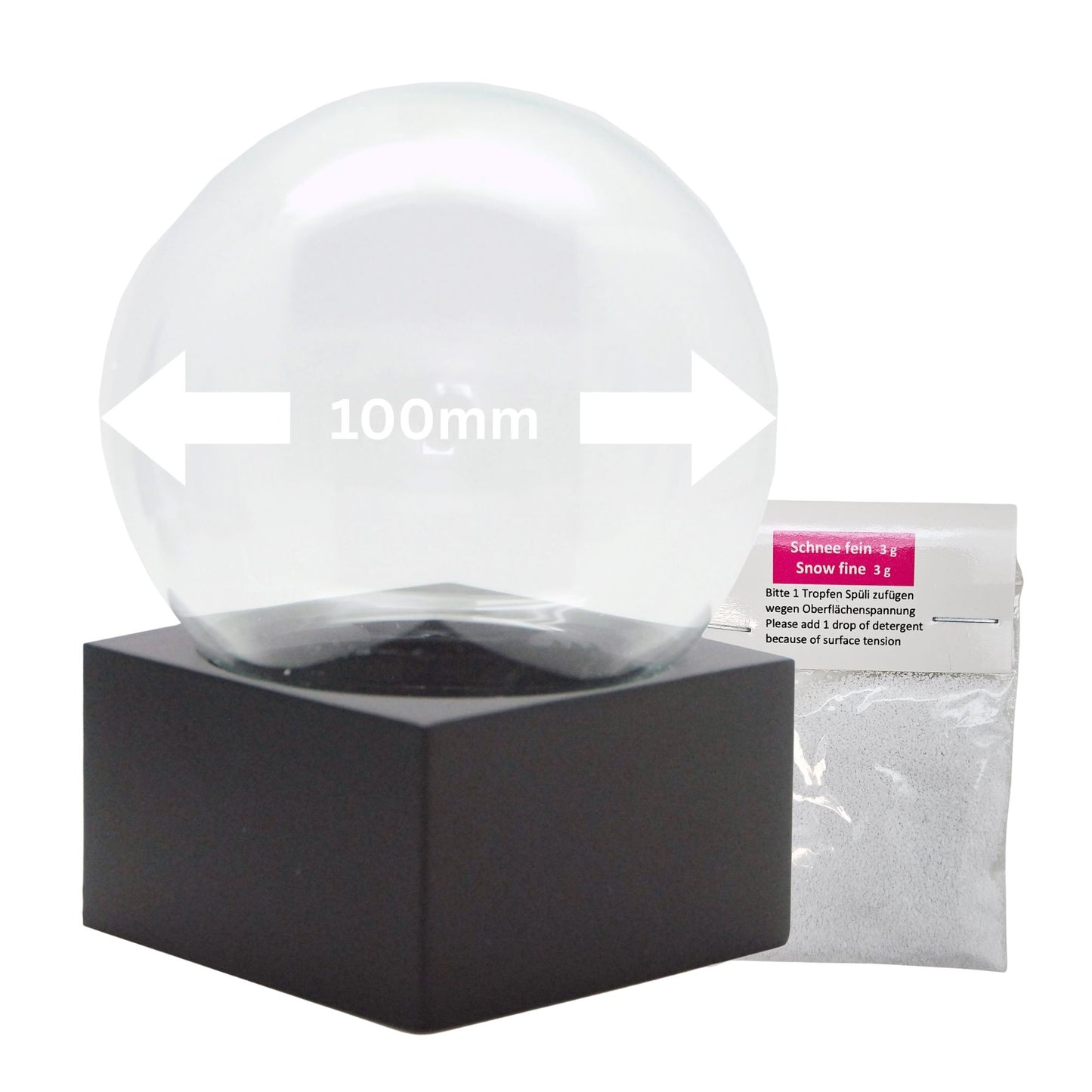 100mm Bastelset Polyresin Sockel schwarz eckig mit DIY-Schneekugel