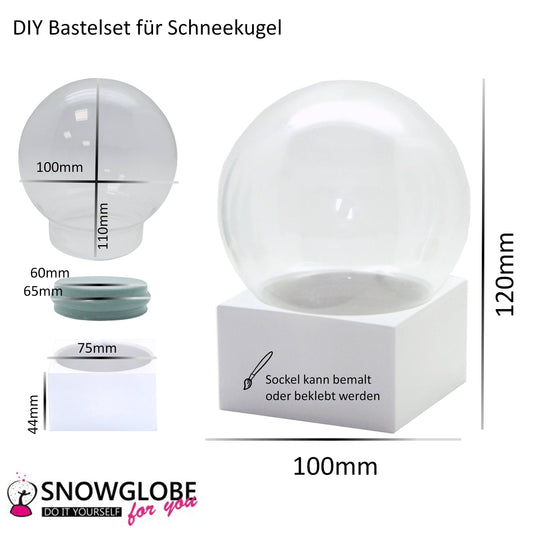 100mm Bastelset Polyresin Sockel weiß eckig mit DIY-Schneekugel