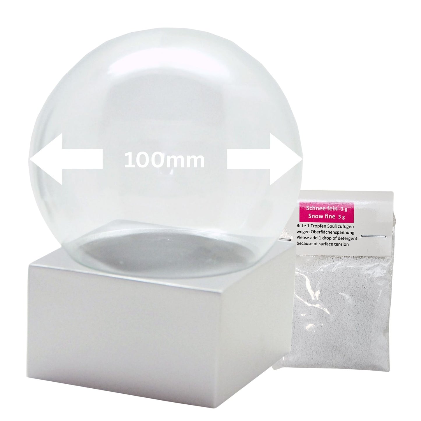 100mm Bastelset Polyresin Sockel silber eckig mit DIY-Schneekugel