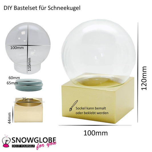 100mm Bastelset Polyresin Sockel gold eckig mit DIY-Schneekugel
