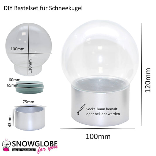 100mm Bastelset Polyresin Sockel silber rund mit DIY-Schneekugel