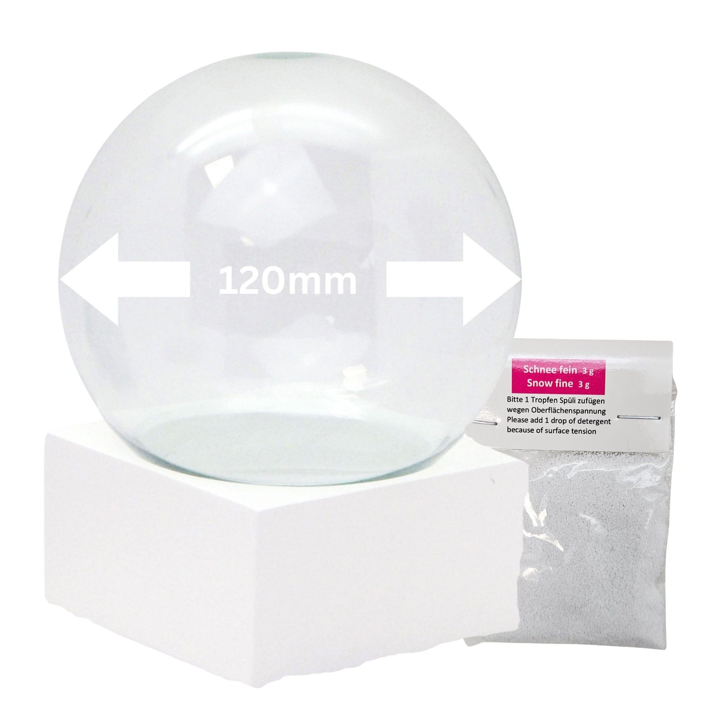 120mm Bastelset Polyresin Sockel weiß eckig mit DIY-Schneekugel