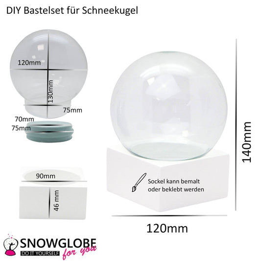 120mm Bastelset Polyresin Sockel weiß eckig mit DIY-Schneekugel