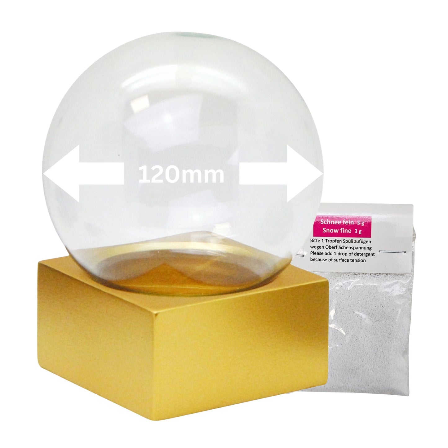 120mm Bastelset Polyresin Sockel gold eckig mit DIY-Schneekugel