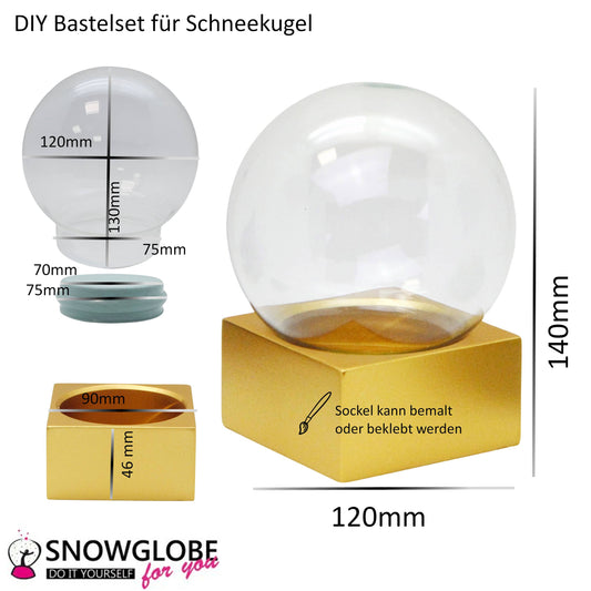 120mm Bastelset Polyresin Sockel gold eckig mit DIY-Schneekugel
