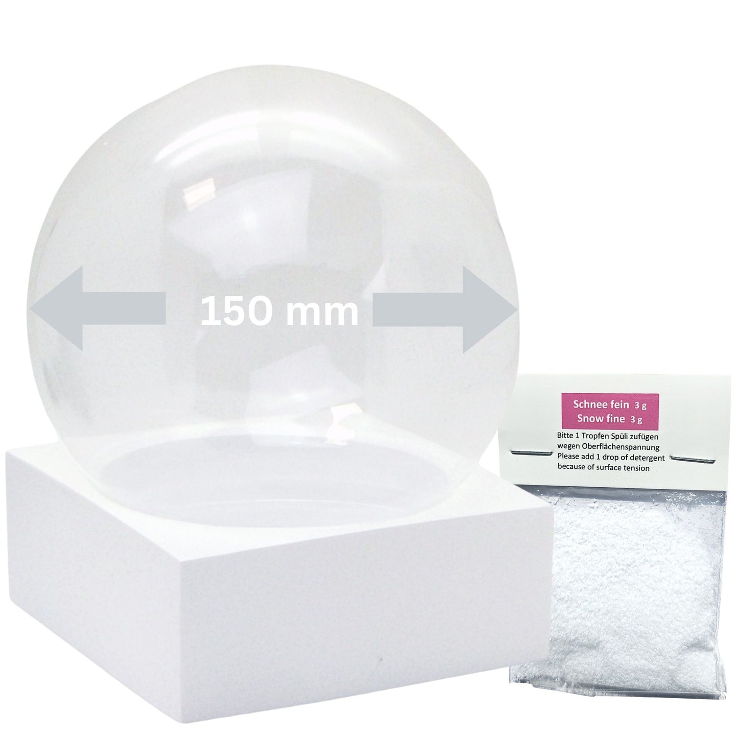 150mm Bastelset Polyresin Sockel weiß eckig mit DIY-Schneekugel