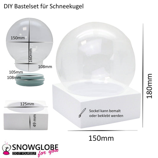 150mm Bastelset Polyresin Sockel weiß eckig mit DIY-Schneekugel