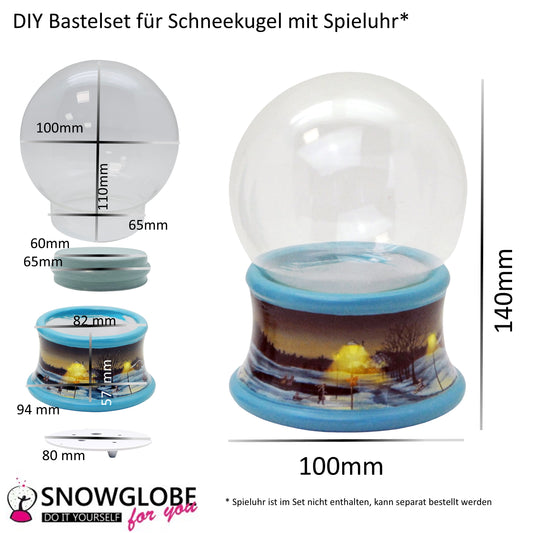 100mm Bastelset - Sockel Winterlandschaft Eisläufer blauer Rand mit DIY-Schneekugel für Spieluhr