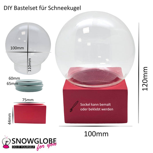 100mm Bastelset Polyresin Sockel rot eckig mit DIY-Schneekugel