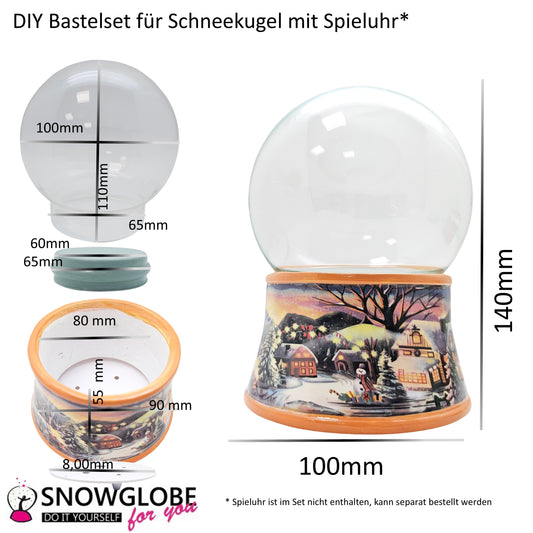 100mm Bastelset - Sockel Winterlandschaft Ocker Rand mit DIY-Schneekugel für Spieluhr