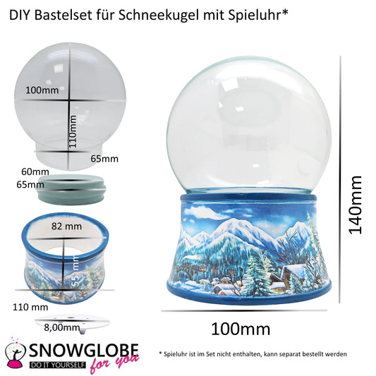 100mm Bastelset - Sockel Winterlandschaft hellblau mit DIY-Schneekugel für Spieluhr