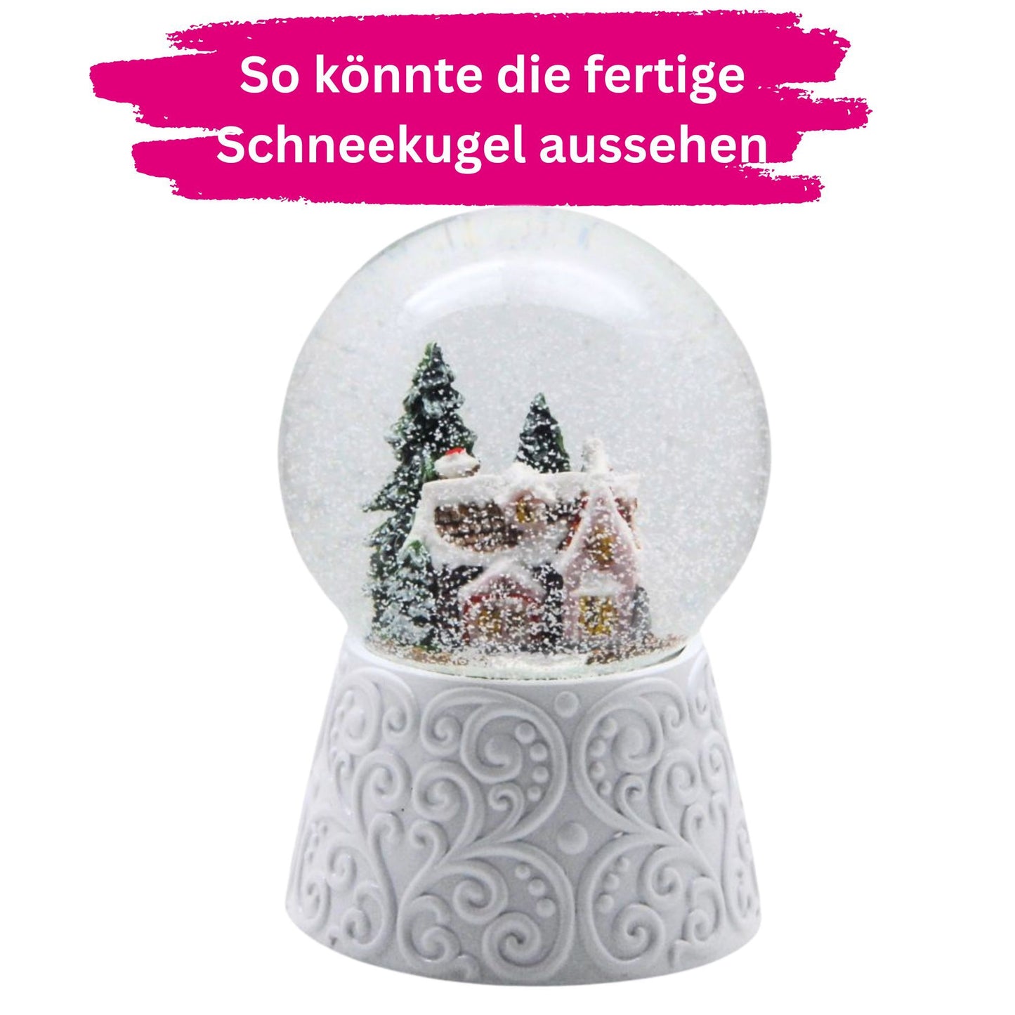 100mm-Do-it-Yourself Schneekugel mit Sockel Ornamente weiß mit Relief für Spieluhr