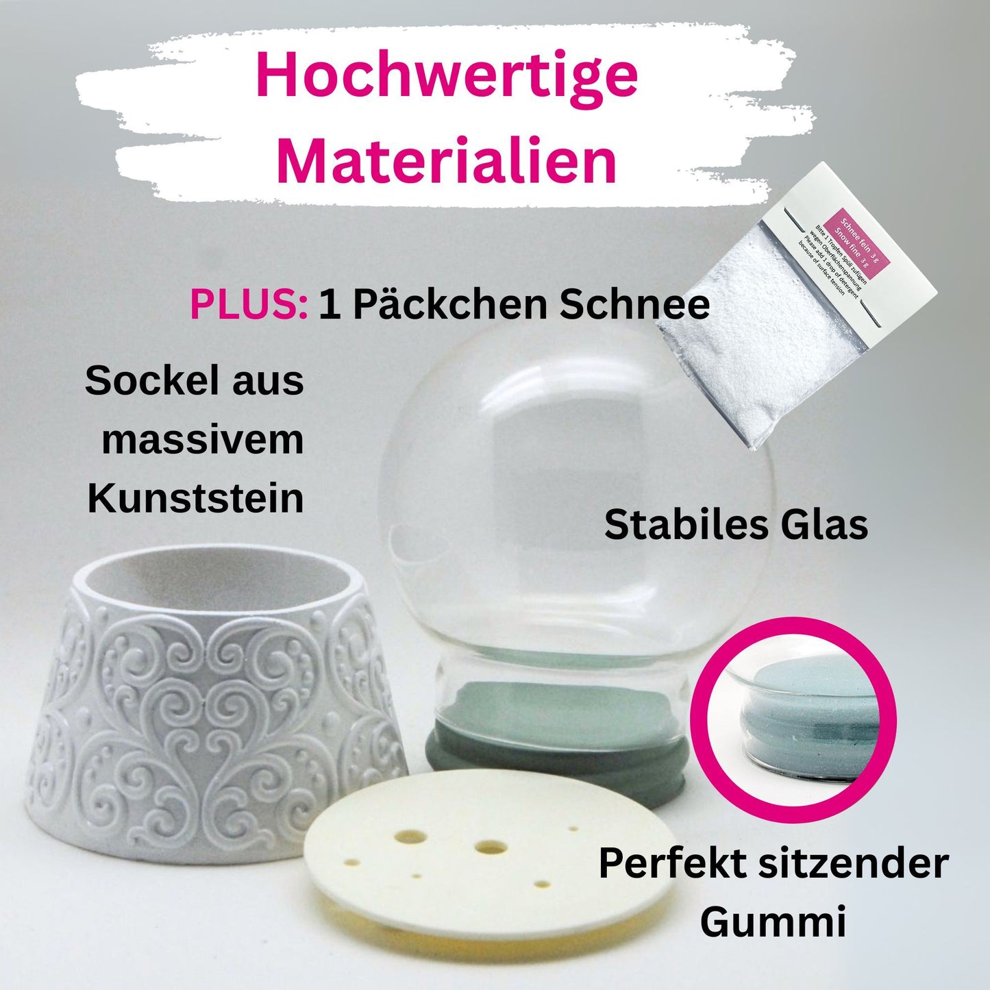 100mm-Do-it-Yourself Schneekugel mit Sockel Ornamente weiß mit Relief für Spieluhr
