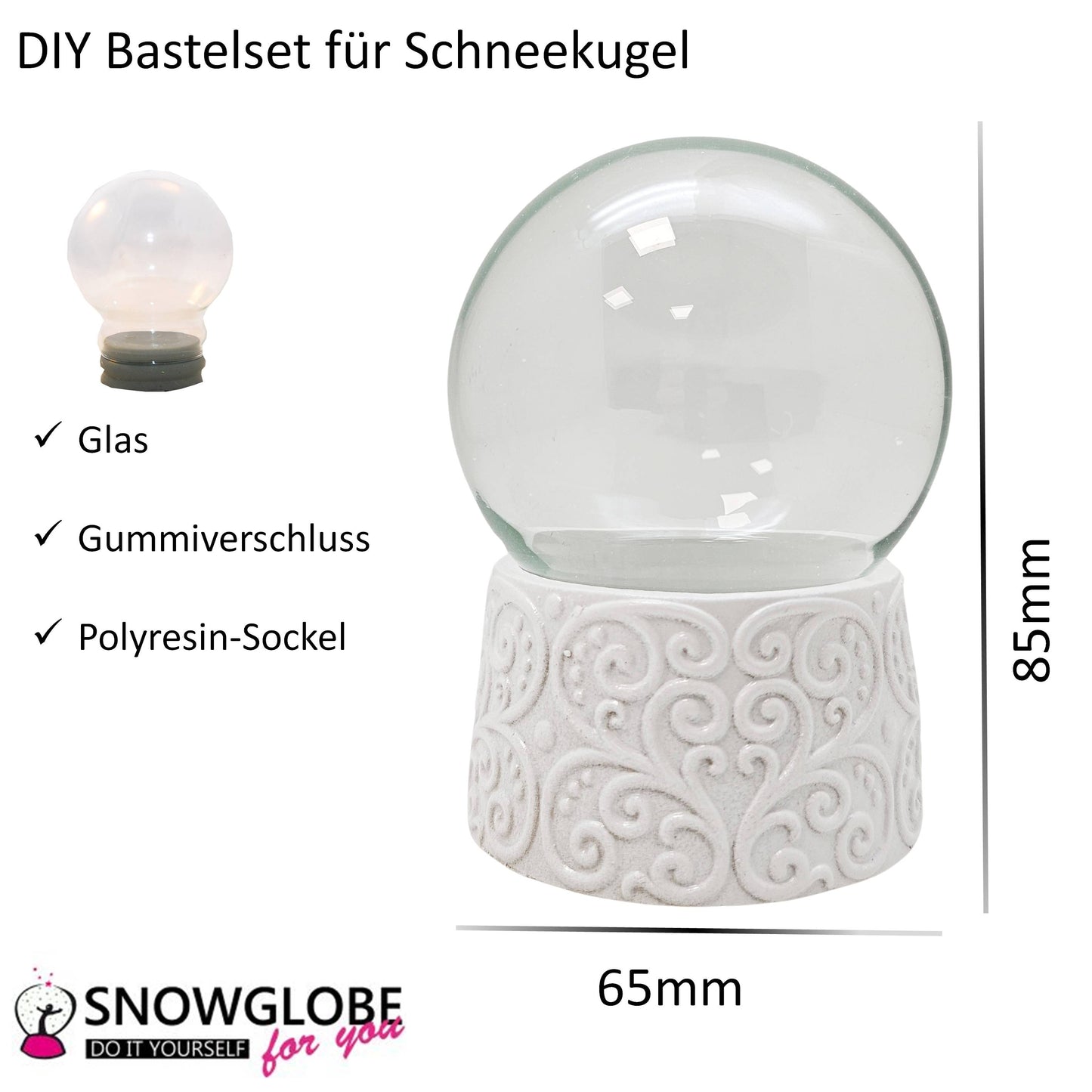 65mm-Do-it-Yourself Schneekugel mit Glas und Ornament-Sockel Bastelset