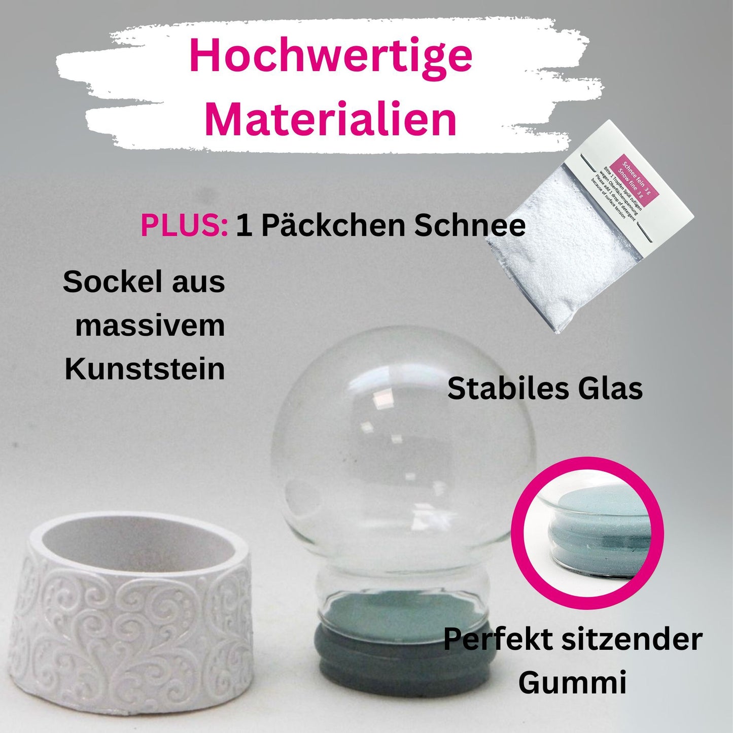 65mm-Do-it-Yourself Schneekugel mit Glas und Ornament-Sockel Bastelset