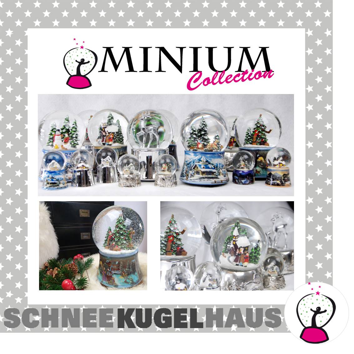 Edle Schneekugel Santa weiß auf weißem Porzellansockel 100 mm Durchmesser mit Spieluhr - Schneekugelhaus