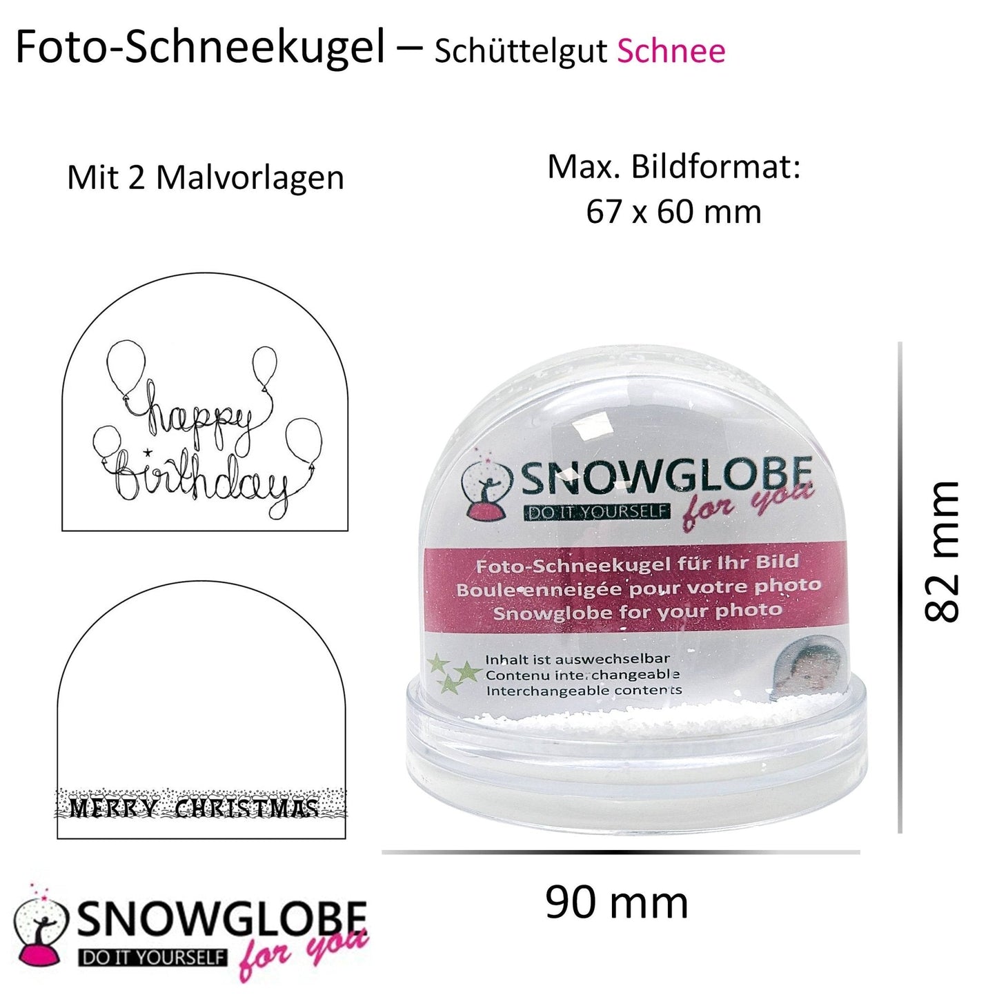 Foto-Schneekugel groß mit transparentem Sockel und Schnee – Einzelverpackung - Schneekugelhaus