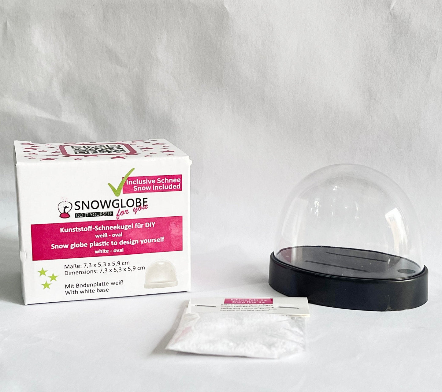 Kunststoff - Schneekugel oval schwarz für FIMO 72 x 61 mm - incl. 1 x Schnee - Schneekugelhaus