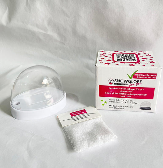 Kunststoff - Schneekugel oval weiß für FIMO 72 x 61 mm - incl. 1 x Schnee - Schneekugelhaus