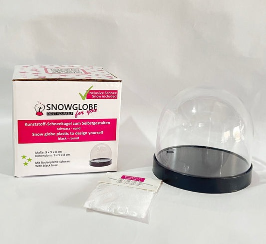 Kunststoff - Schneekugel rund schwarz für FIMO 86 x 75 mm - incl. 1 x Schnee - Schneekugelhaus