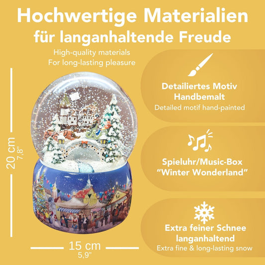 Mega Schneekugel Historische Kutschfahrt zum Weihnachtsmarkt - Musikspieluhr Winter Wonderland - Schneekugelhaus