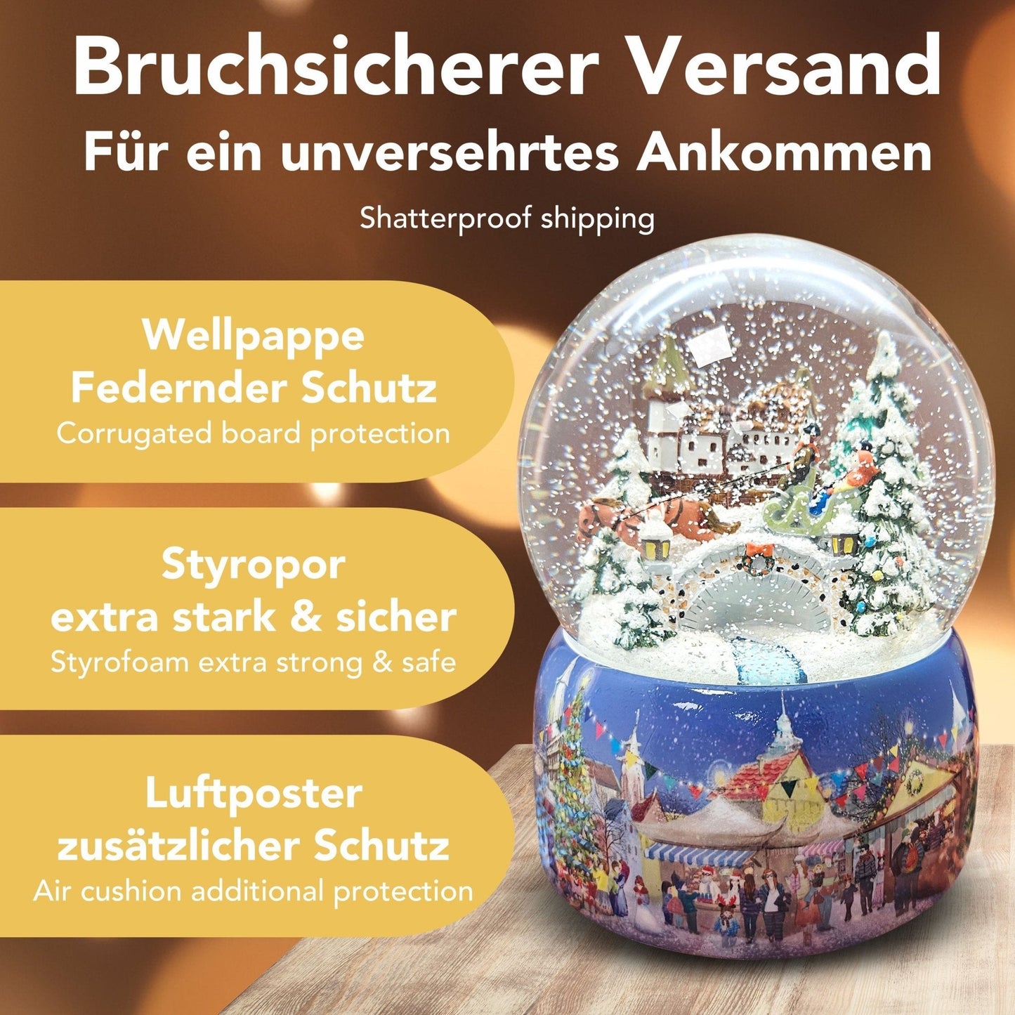 Mega Schneekugel Historische Kutschfahrt zum Weihnachtsmarkt - Musikspieluhr Winter Wonderland - Schneekugelhaus