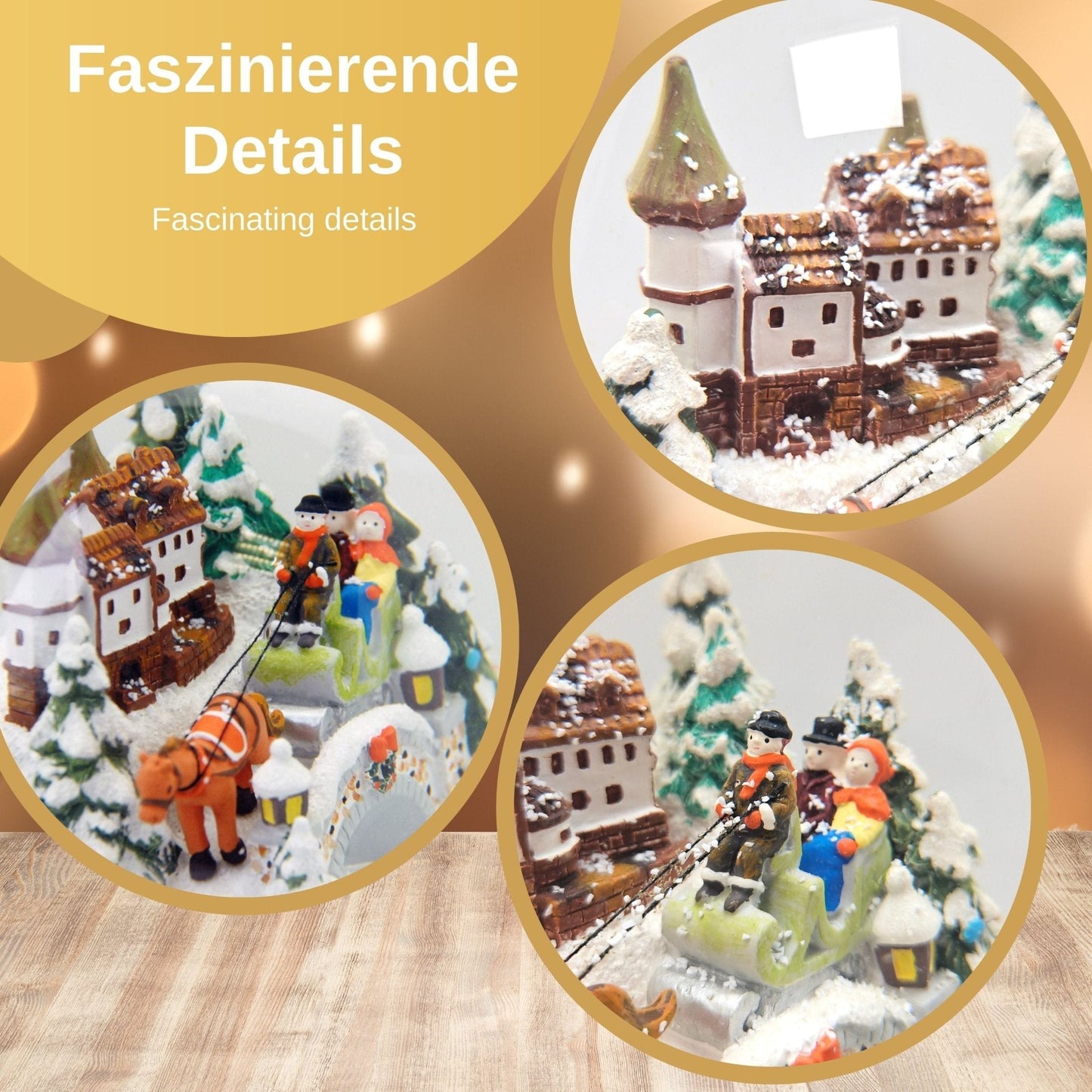 Mega Schneekugel Historische Kutschfahrt zum Weihnachtsmarkt - Musikspieluhr Winter Wonderland - Schneekugelhaus
