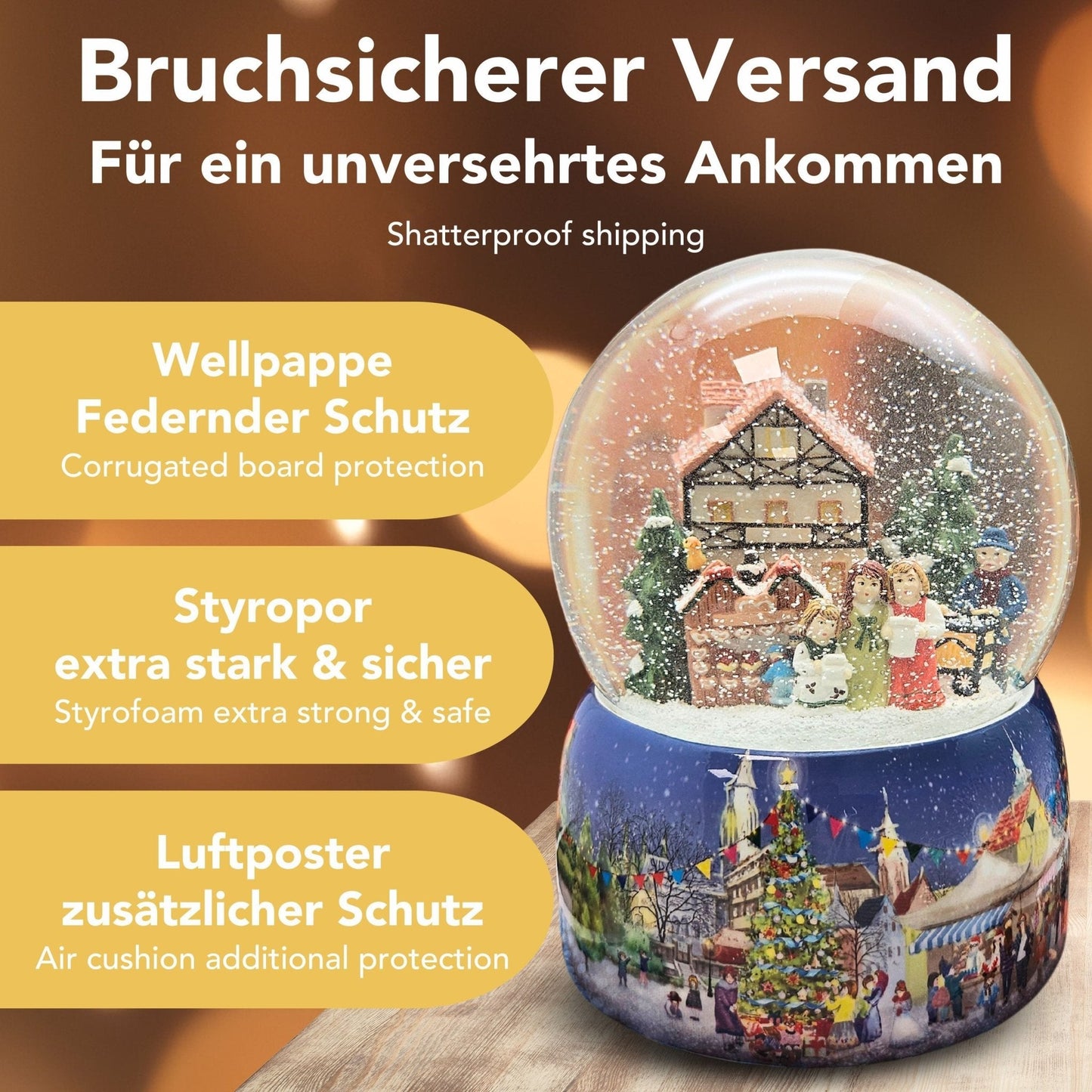 Mega Schneekugel Nostalgischer Weihnachtsmarkt mit Musikspieluhr Winter Wonderland - Schneekugelhaus
