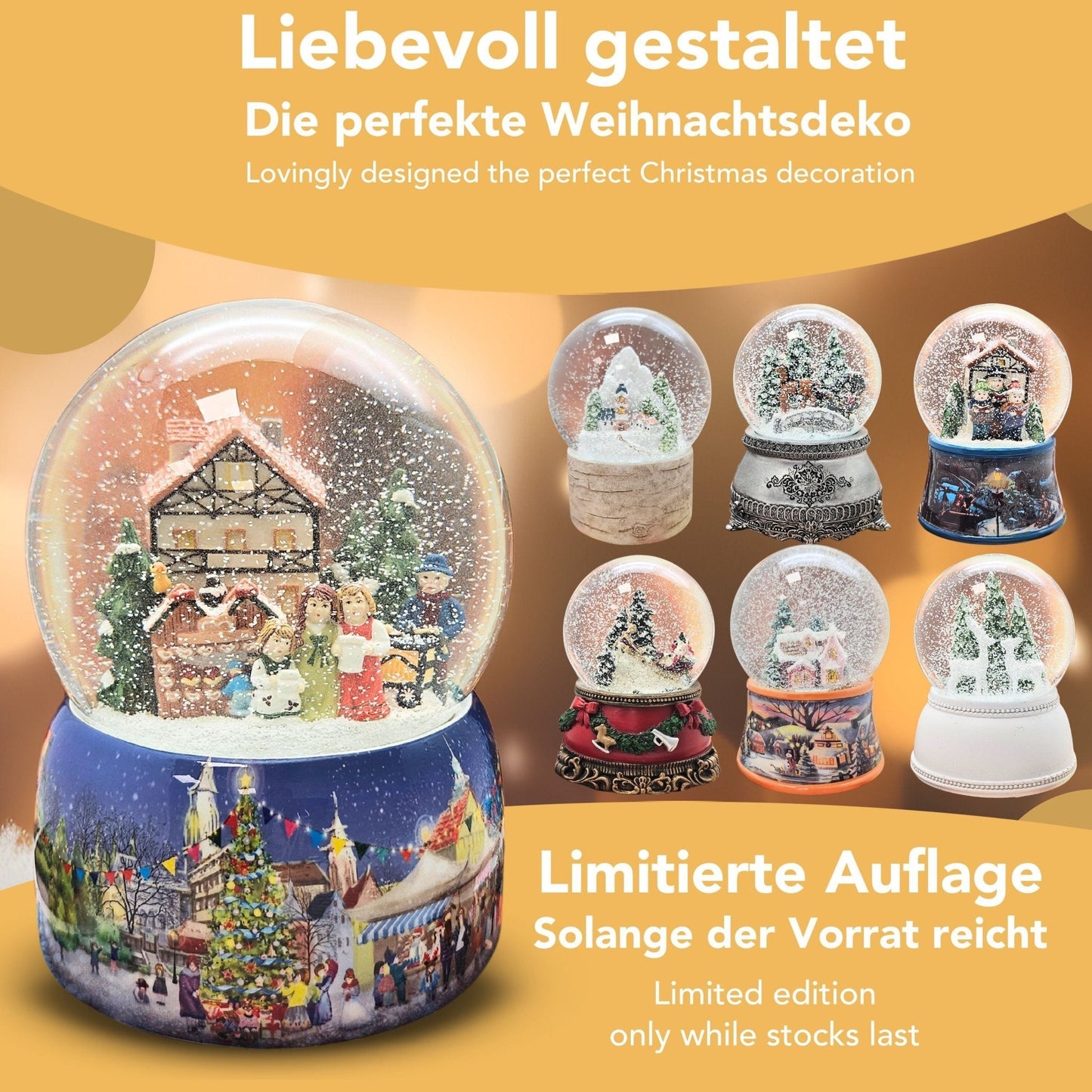 Mega Schneekugel Nostalgischer Weihnachtsmarkt mit Musikspieluhr Winter Wonderland - Schneekugelhaus