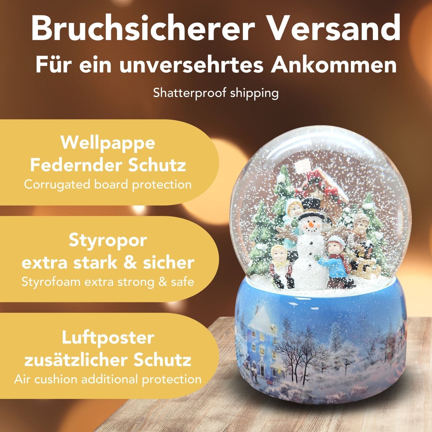 Mega Schneekugel Schneemann bauen mit Schneelandschaft - mit Musikspieluhr - Schneekugelhaus