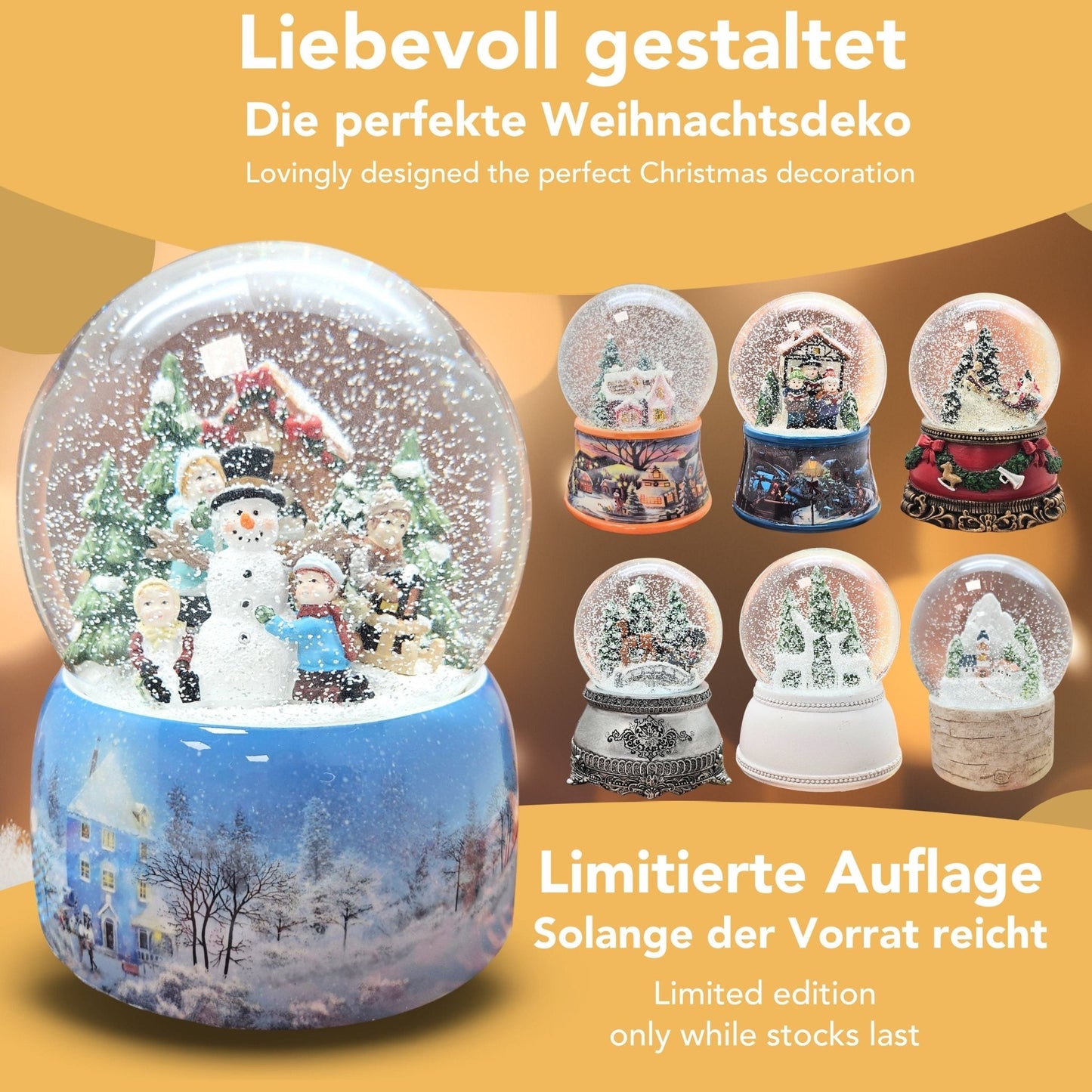 Mega Schneekugel Schneemann bauen mit Schneelandschaft - mit Musikspieluhr - Schneekugelhaus